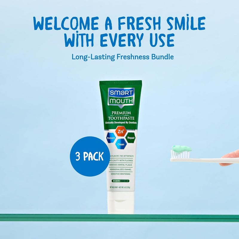 SmartMouth Premium Anti-Cavity Toothpaste with Fluoride, Mild Mint Flavor, 6 oz (Pack of 3) - Image 3